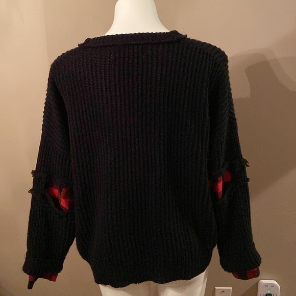 Vintage Havana Black and Red Scoop Neck Plaid Patchwork Pullover Sweater - Picture 5 of 6